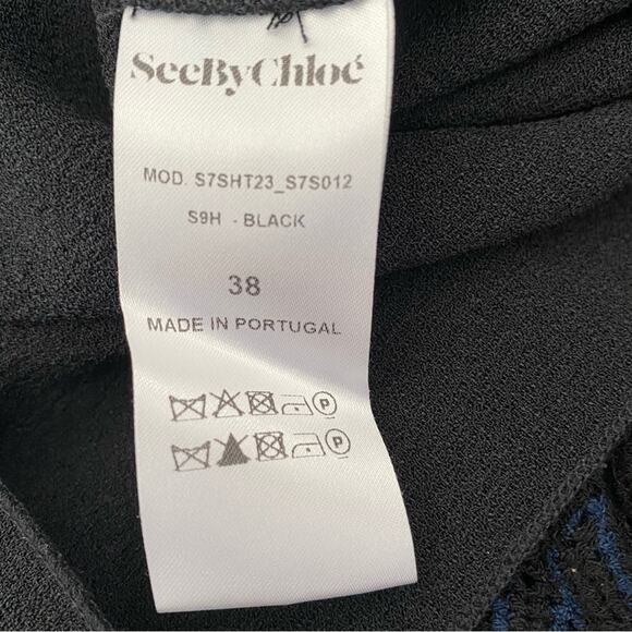 See by Chloe Black Knitted Crochet Flares Bell Sleeve Top size 38 Medium - Picture 8 of 8